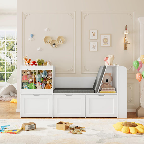 Kids Reading Nook Toy Storage Organizer with Bookshelf and Drawers