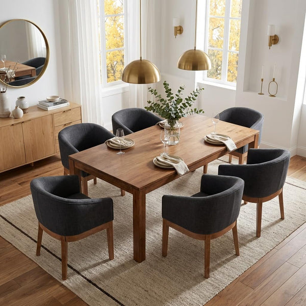 Linen Upholstered Dining Chairs with Solid Wood Legs & Curved Backrest