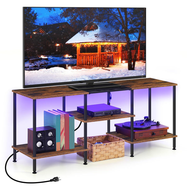 TV Stand with LED Lights & Power Outlets – 3-Tier Entertainment Center for 50" TVs