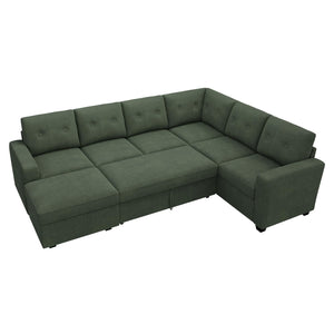 U-Shaped Sectional Sleeper Sofa with Storage Ottoman