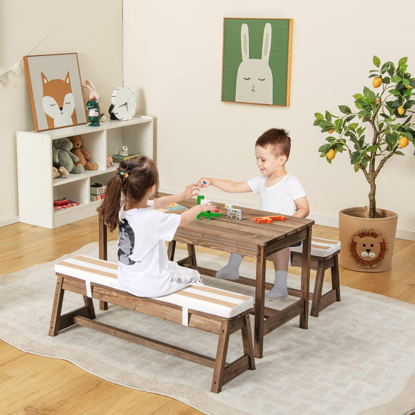Kids Outdoor Wooden Picnic Table & Bench Set with Umbrella