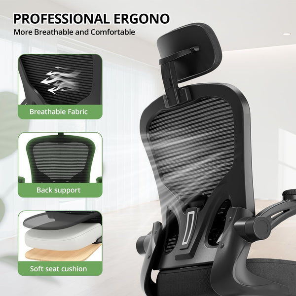 Ergonomic High Back Mesh Office Chair with Flip-Up Armrests – 330 lbs Capacity