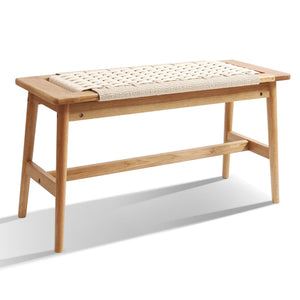Handwoven Cotton Rope Wood Bench – Solid Oak, Entryway & Bedroom