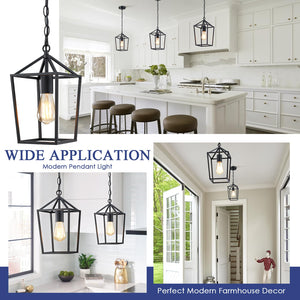 Farmhouse Pendant Lights 2-Pack – Metal Cage Ceiling Hanging Lamps