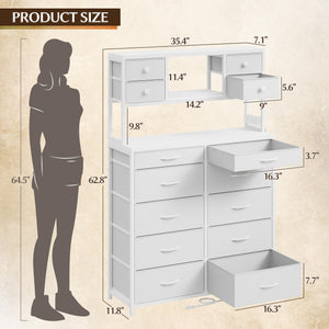 62.8" H Bedroom Dresser with 14 Fabric Drawers, LED Lights & Charging Station