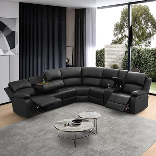 L-Shaped Reclining Sectional Sofa with Storage Console & Cup Holders