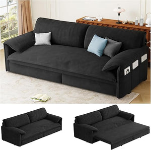 Queen Sleeper Sofa Bed – 3-in-1 Convertible Velvet Pull-Out Couch