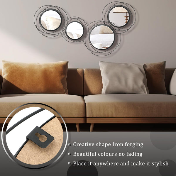 Set of 4 Round Metal Wall Mirrors Minimalist Circle Wall Decor