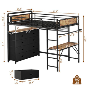 Twin Loft Bed with Desk & Storage Drawers