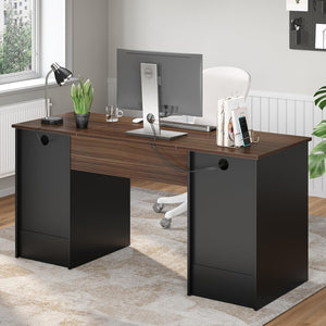 59" Computer Desk with Drawers, File Cabinet & Keyboard Tray
