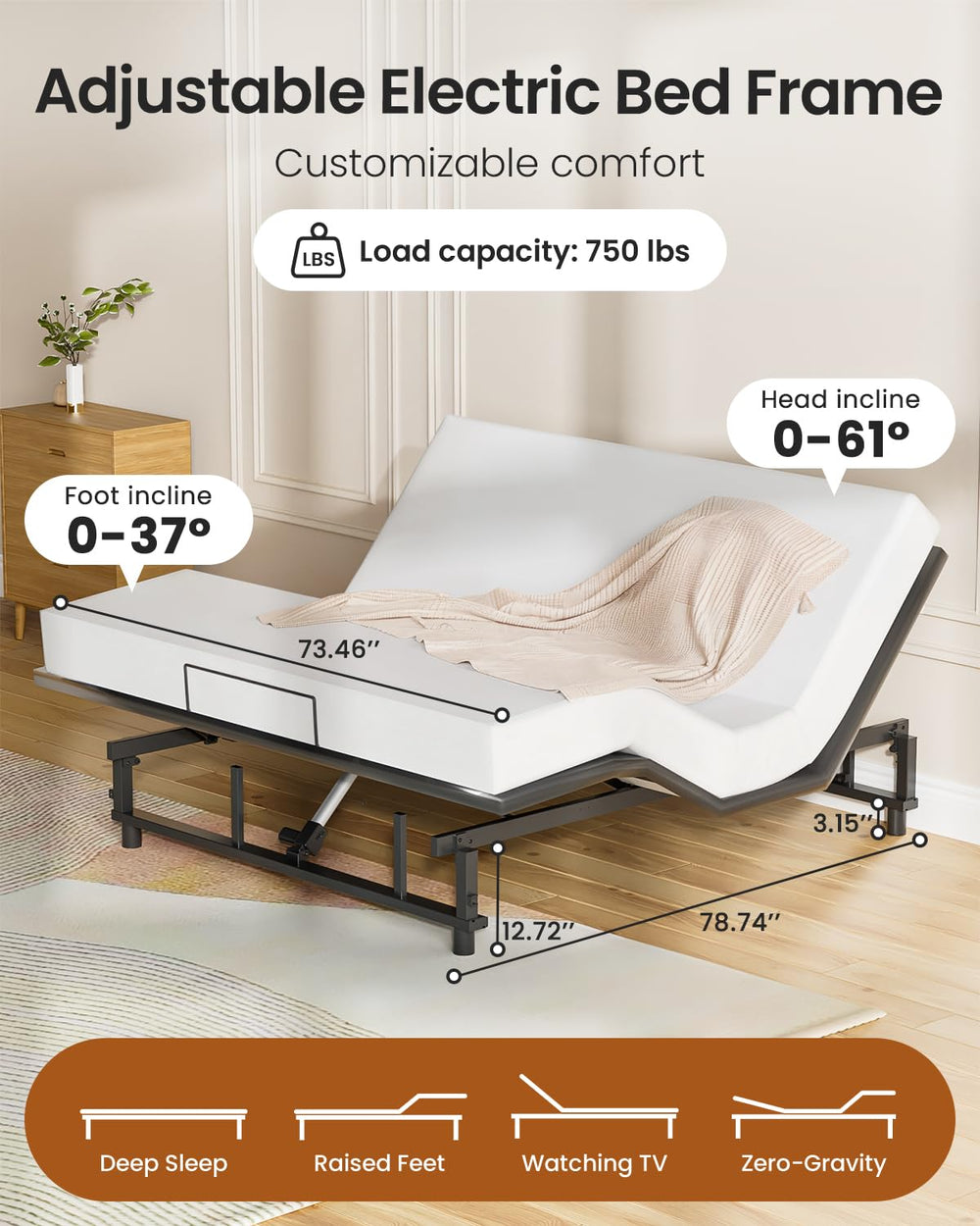 King Adjustable Bed Base Frame – Zero Gravity, Anti-Snore, Heavy-Duty Steel
