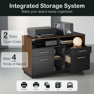 4 Drawer Wood File Cabinet with Lock, Power Strip & Storage Shelves