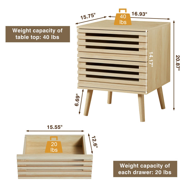 Boho Nightstand Set of 2 with Hollowed-Out Drawers