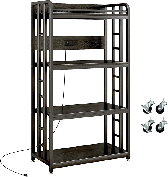 4-Tier Microwave Cart with Power Outlet & Wheels