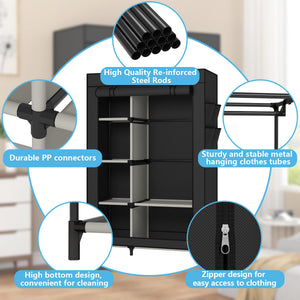 Portable Wardrobe Closet with 6 Shelves & Hanging Rod