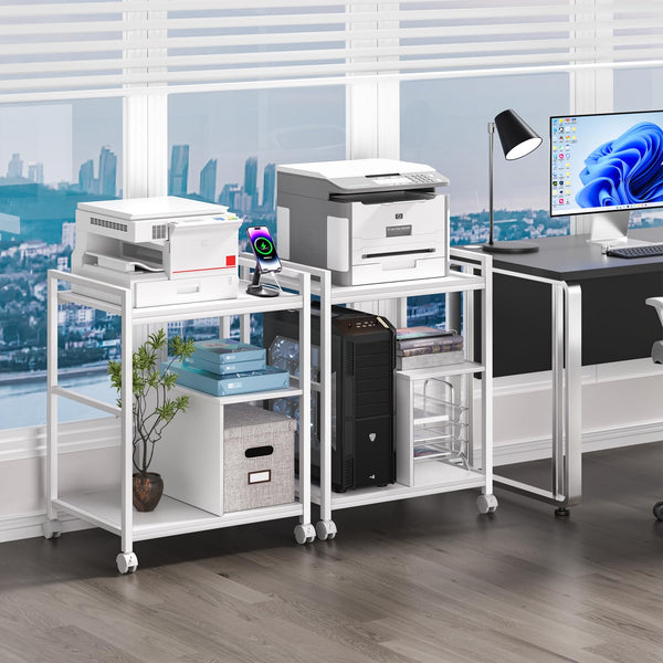3-Tier Printer Stand with Charging Station & Lockable Wheels