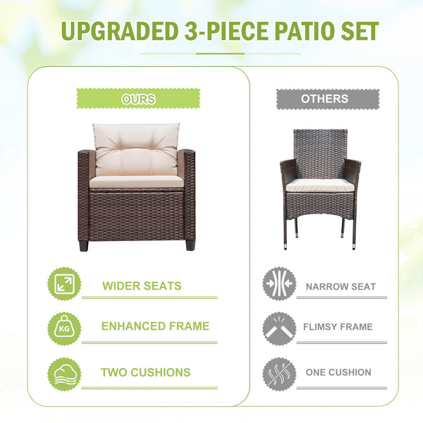 3-Piece Outdoor Patio Furniture Set – PE Rattan Wicker Chairs & Table