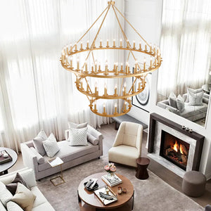 Wagon Wheel Chandelier 60-Inch Multi-Tier Metal Ceiling Light