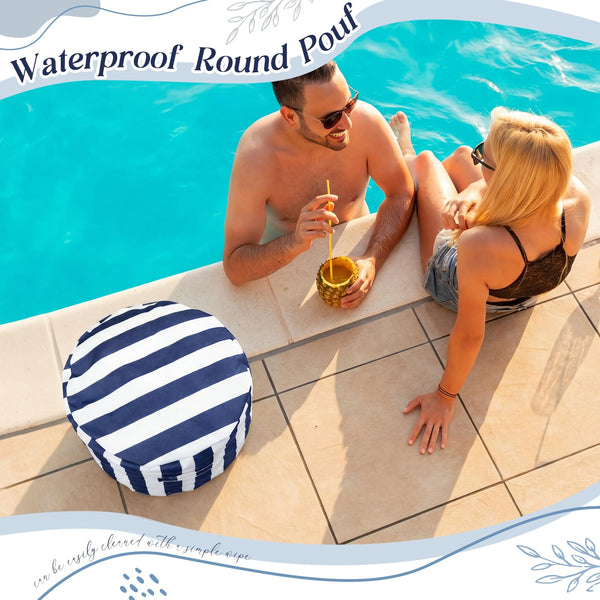 Round Outdoor Ottoman Pouf Footstool with Handle