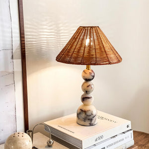 Marble Stacked Ball Table Lamp with Rattan Shade