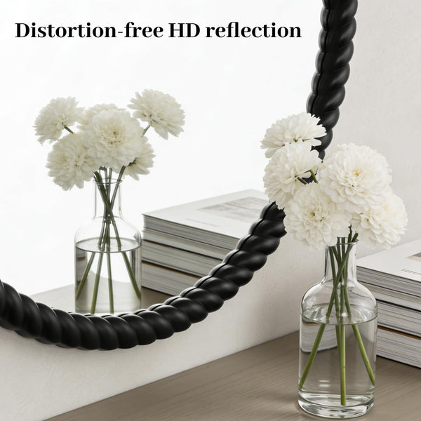 30" Round Wall Mirror with Rope Frame – Black