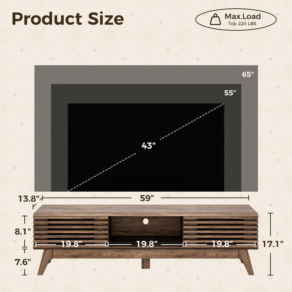 Mid-Century Modern TV Stand with Sliding Doors