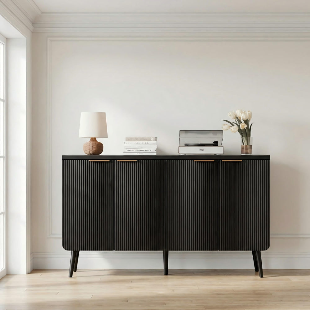 47" Fluted 4-Door Buffet Cabinet with Adjustable Shelves
