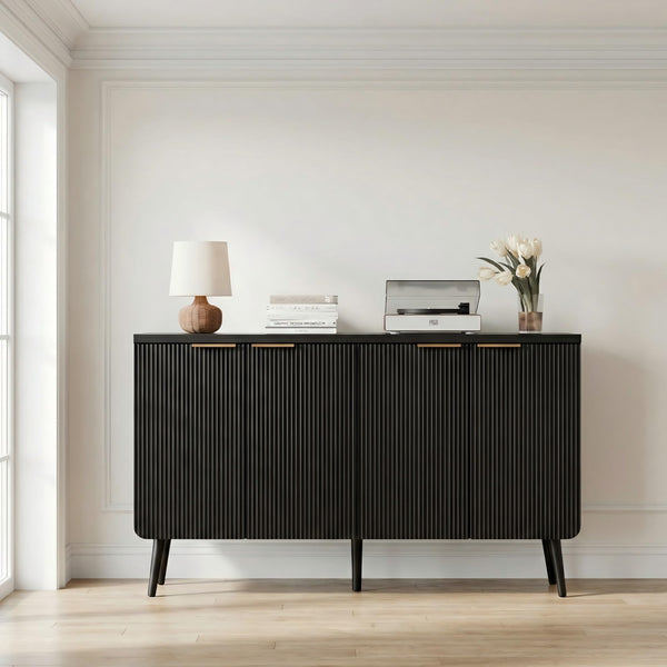 47" Fluted 4-Door Buffet Cabinet with Adjustable Shelves