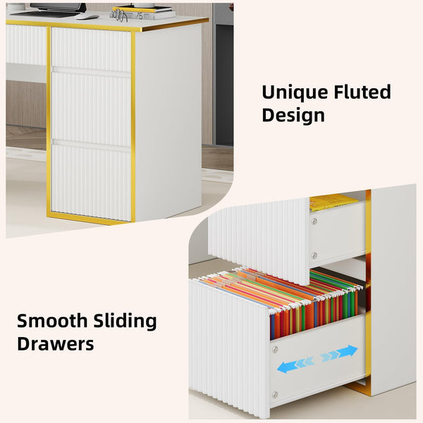 47-Inch Fluted Computer Desk with File Drawer and Storage