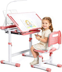 Kids Height-Adjustable Desk & Chair Set with LED Lamp