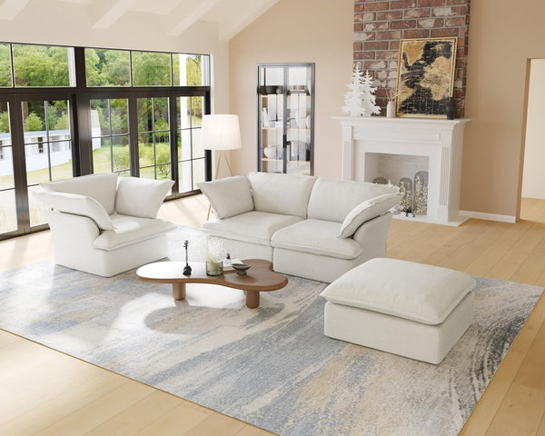Beige Square Ottoman with Removable Cover