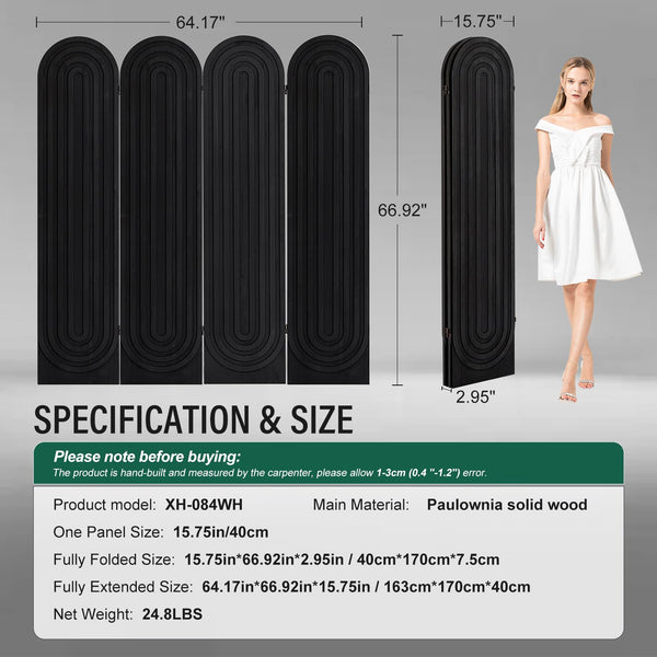 4-Panel Arched Wood Room Divider
