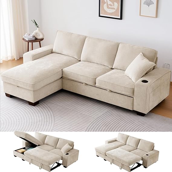 L-Shaped Convertible Sofa Bed with Storage