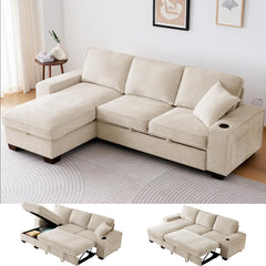 L-Shaped Convertible Sleeper Sofa Bed with Storage Chaise