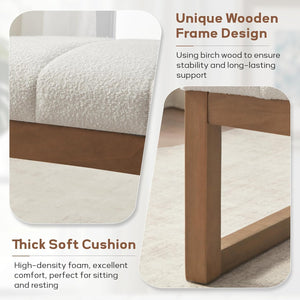 52.7" Upholstered Bedroom Bench – Boucle Fabric, Solid Wood Frame, Multi-Use