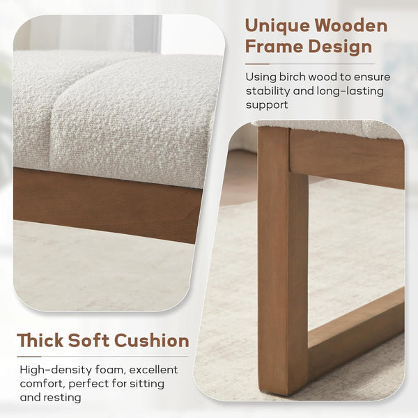 52.7" Upholstered Bedroom Bench – Boucle Fabric, Solid Wood Frame, Multi-Use