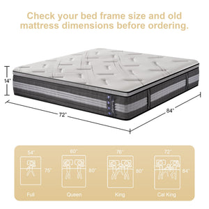 14 Inch Hybrid Mattress – Euro Top, Memory Foam & Pocketed Springs