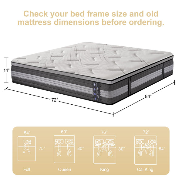 14 Inch Hybrid Mattress – Euro Top, Memory Foam & Pocketed Springs