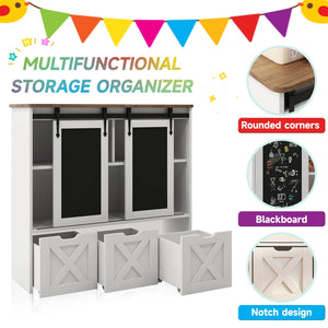 Kids Toy Storage Cabinet with Sliding Chalkboard & 3 Drawers
