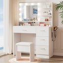 Makeup Vanity Table with HD Mirror, LED Bulbs, Drawers & Stool