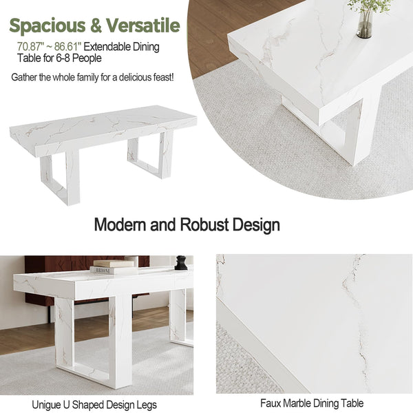 Extendable Faux Marble Dining Table for 6–10