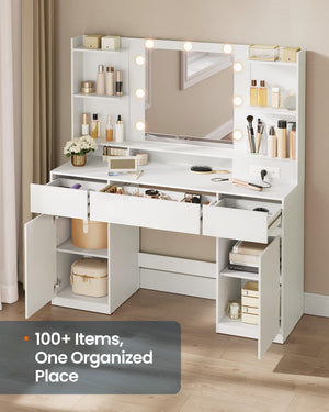 Vanity Desk with Mirror, Lights & Power Outlets