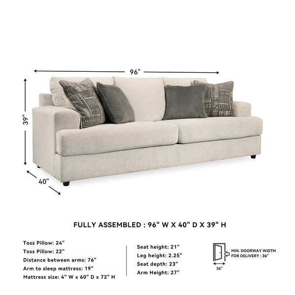 Cream Chenille Queen Sofa Sleeper with Accent Pillows