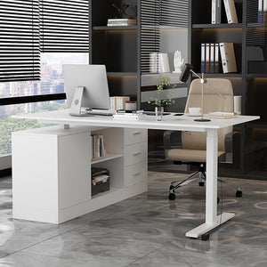 L-Shaped Electric Standing Desk with Drawers and Shelves, 63"