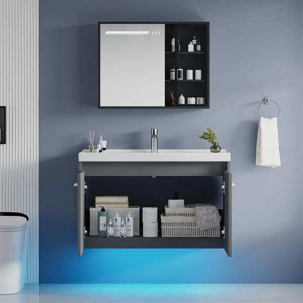 31" Floating Bathroom Vanity with LED Light & Ceramic Sink