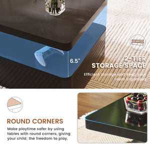 LED Coffee Table with RGB Lighting & 2-Tier Storage
