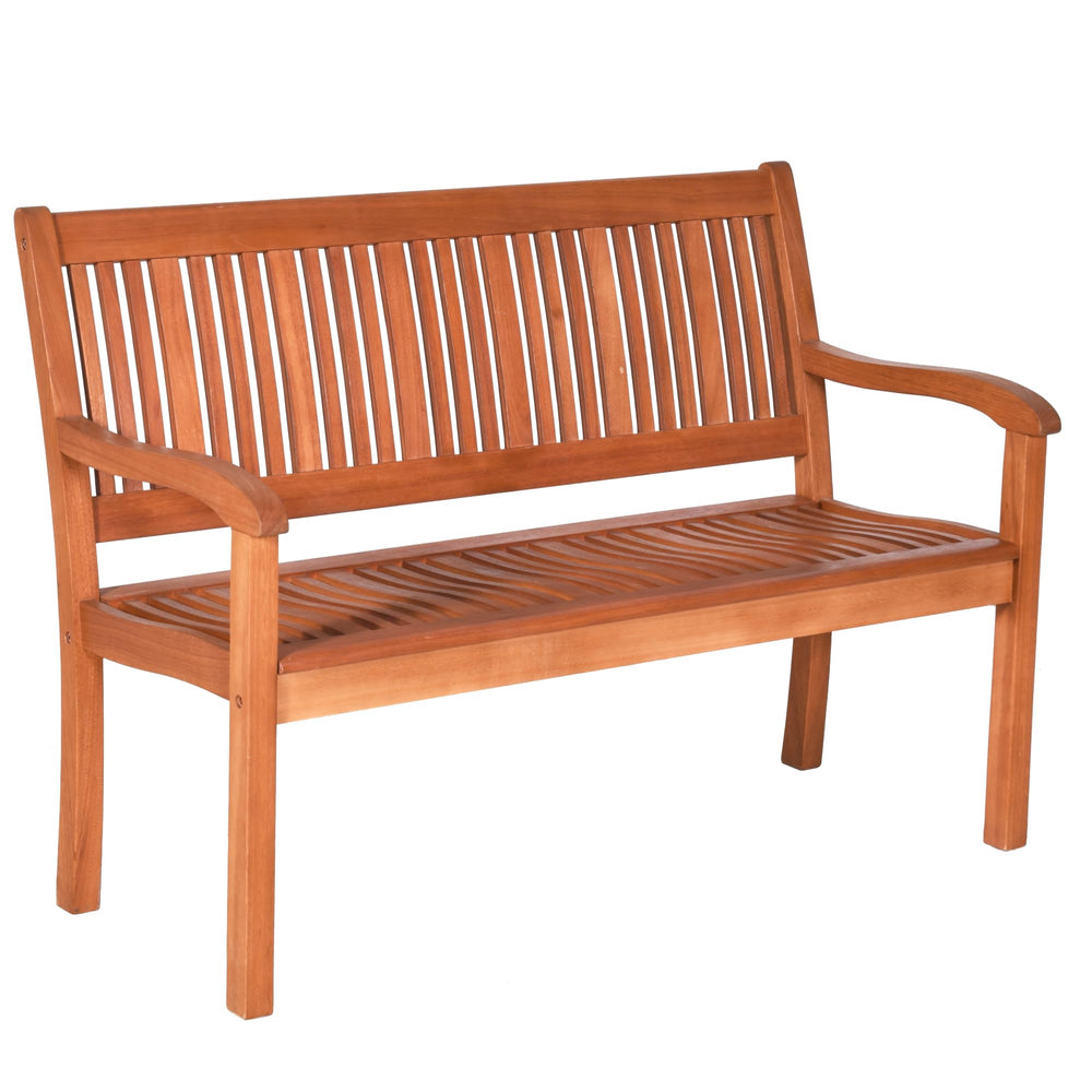 50" Solid Wood Outdoor Bench with Backrest & Armrests