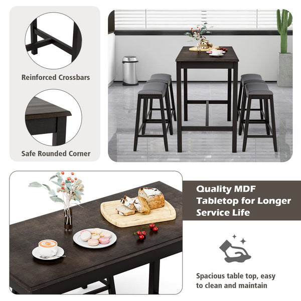 5-Piece Counter Height Dining Set with 4 Upholstered Stools