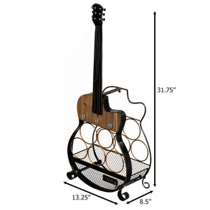 Guitar Shape 5-Bottle Wine Rack with LED Light & Cork Holder