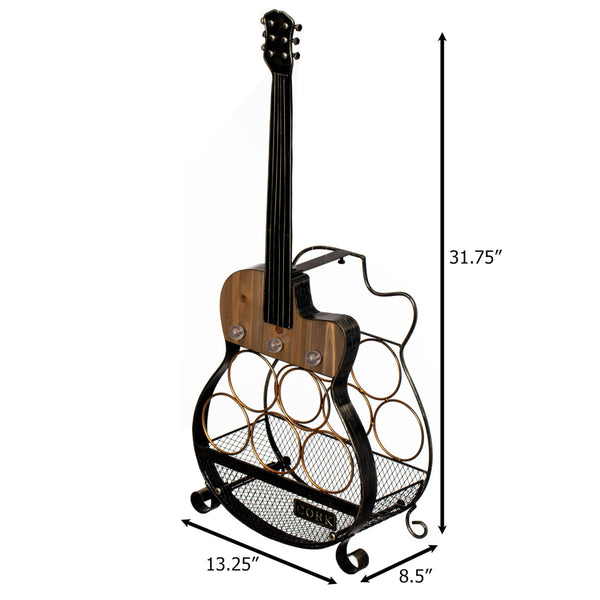 Guitar Shape 5-Bottle Wine Rack with LED Light & Cork Holder